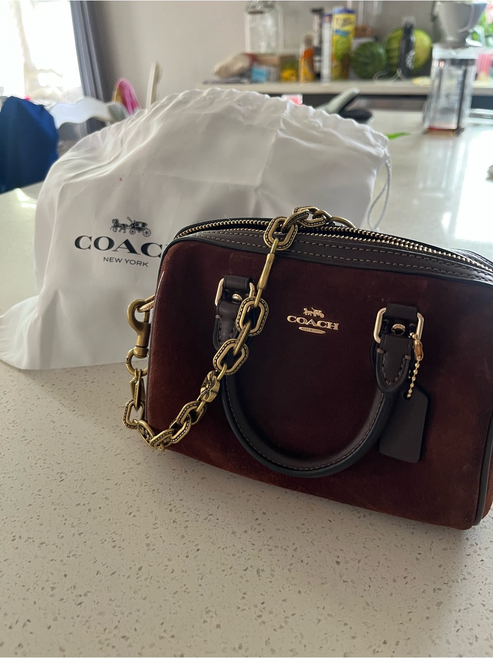 COACH Mini Rowen Brown Suede - Picture 6 of 6